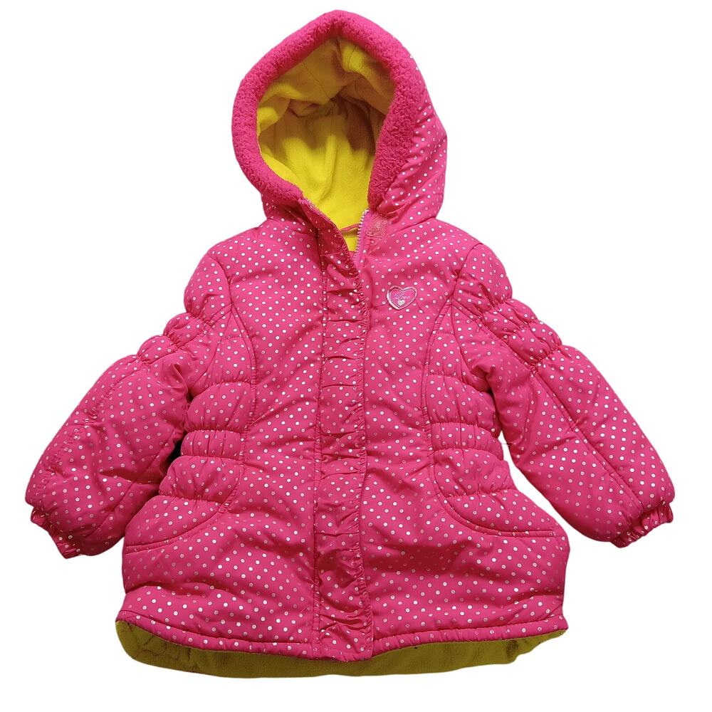 Pink Platinum Puffer Coat Girls 2T Pink Metallic Polka Dots